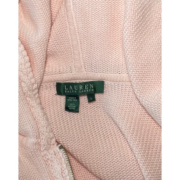 Vintage Ralph Lauren Women's Light Pink Cable Zip Up Hoodie Sweater Size Large - Picture 3 of 4